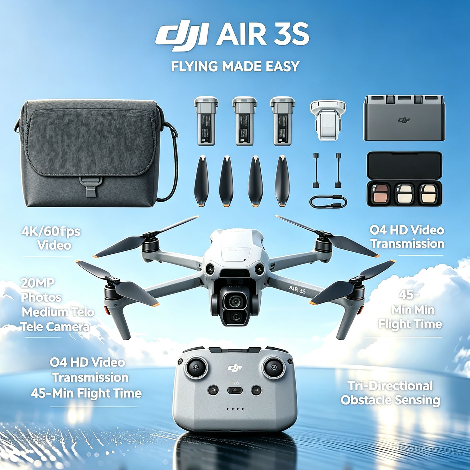 DJI Air 3S Fly More Combo (RC- - Drone Rc N3 3 Batteries ulasan dan harga